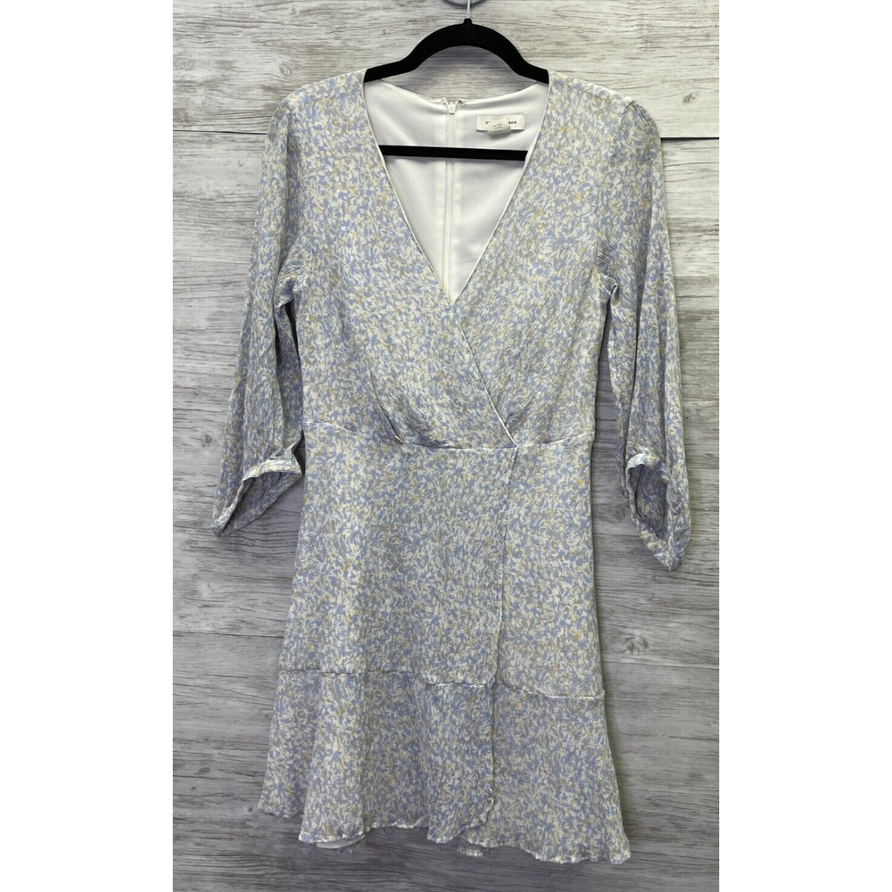 Club Monaco Womens 2 Blue White Floral Silk Blend V-Neck A-Line Ruffle Dress
